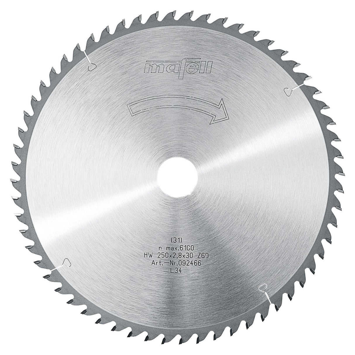 Mafell HM saw blade, 250 x 1.8/2.8 x 30 mm, 60 teeth, WZ, for fine cuts - 092466