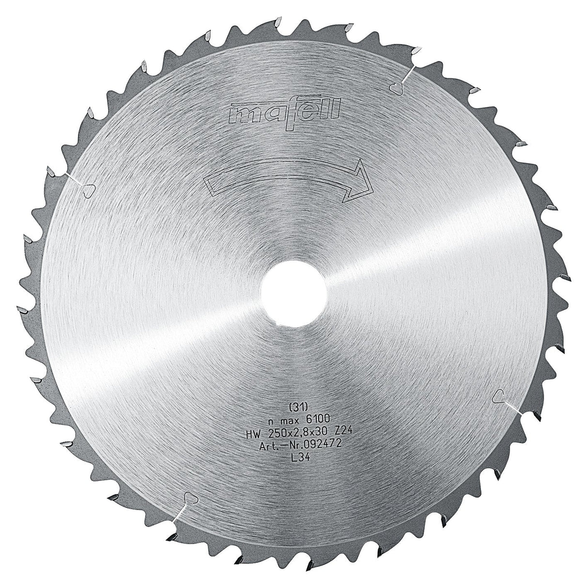 Mafell HM saw blade, 250 x 1.8/2.8 x 30 mm, 24 teeth, WZ, for longitudinal cuts - 092472