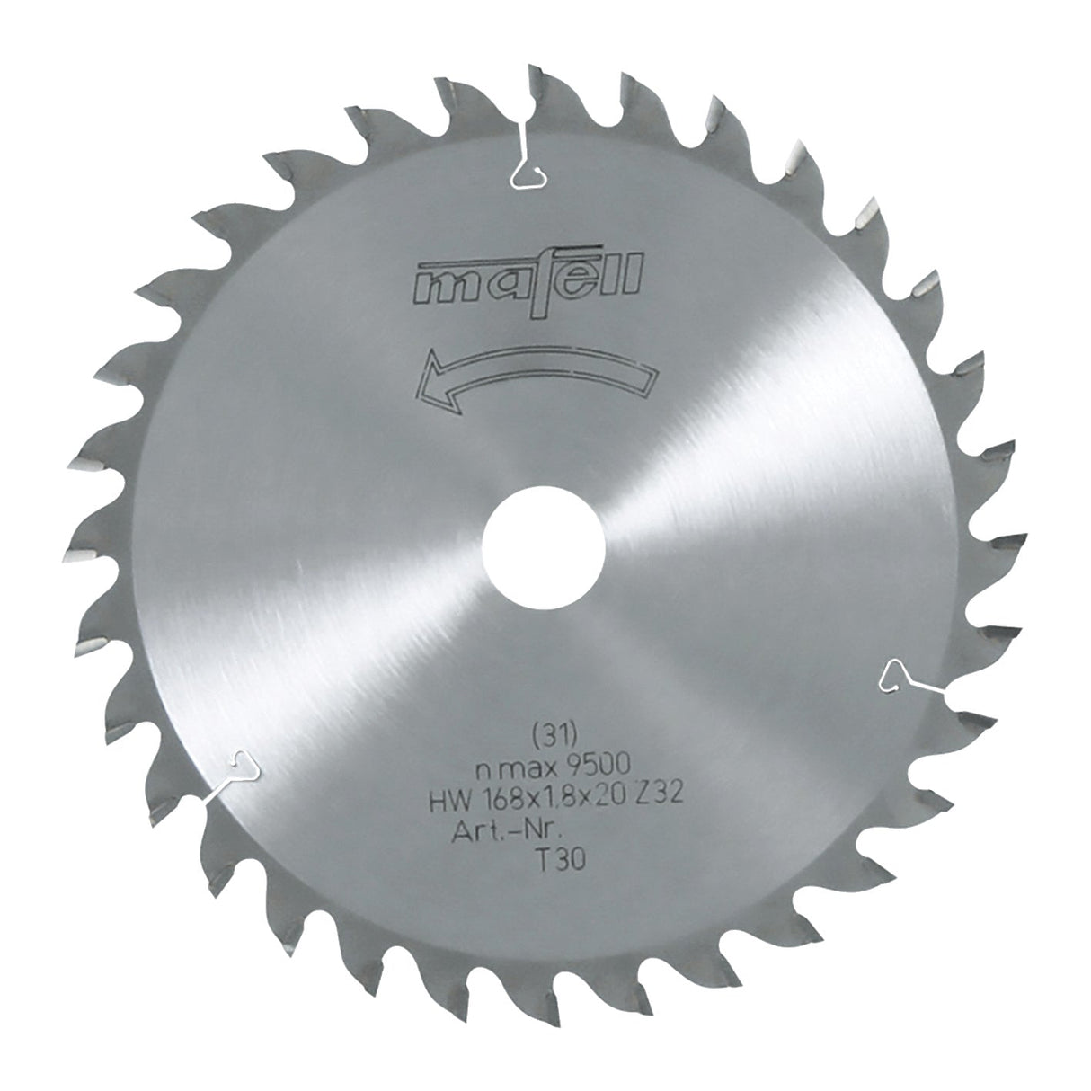 Mafell HM saw blade, 168 x 1.2/1.8 x 20 mm, 32 teeth, WZ, for fine cuts in wood - 092480