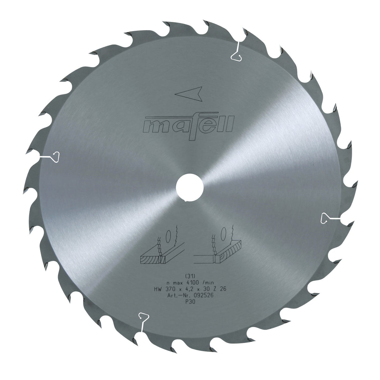 Mafell HM saw blade, 370 x 2.5/4.2 x 30 mm, 26 teeth, WZ, for universal use in wood (MKS 145 Ec) - 092526