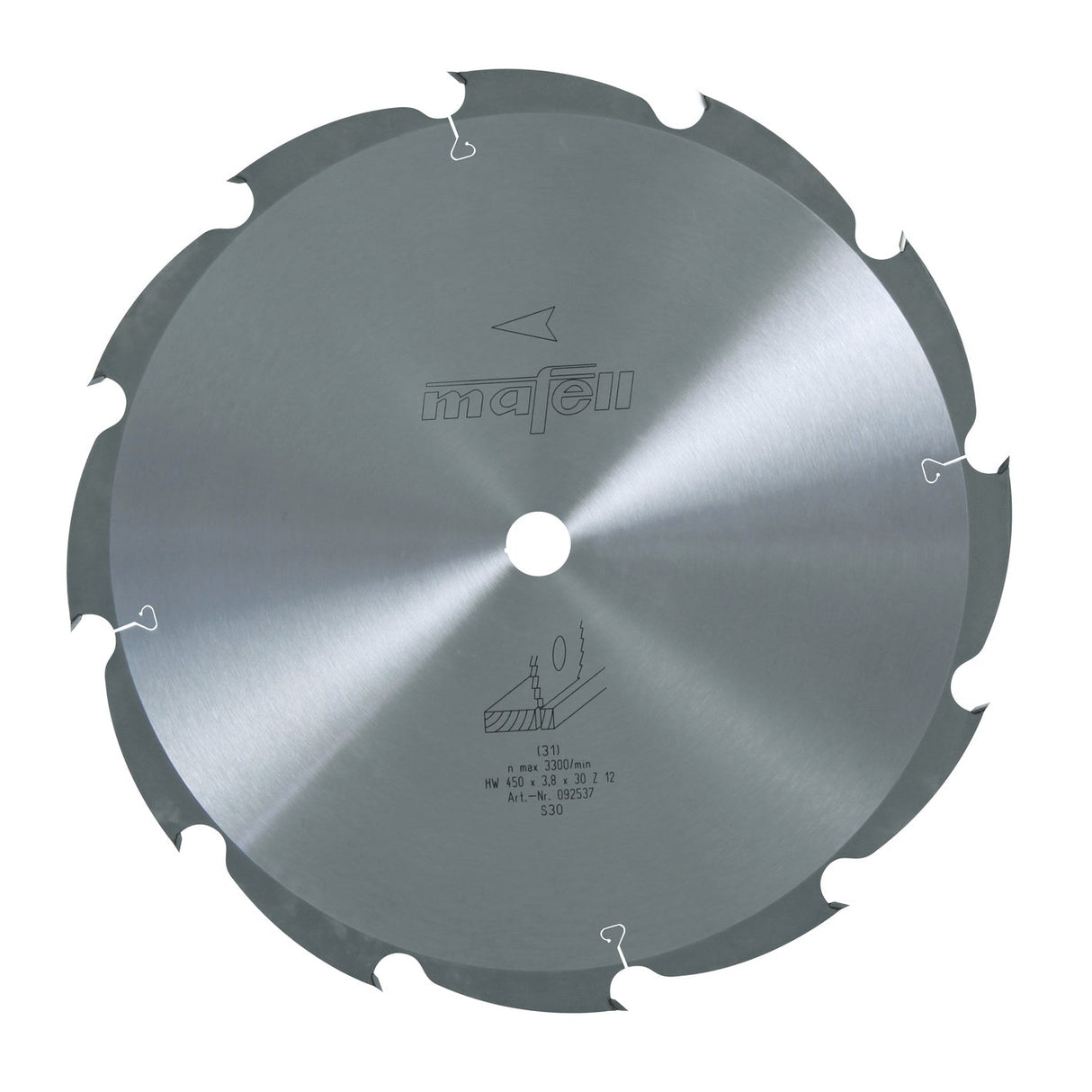 Mafell HM saw blade, 450 x 2.5/3.8 x 30 mm, 12 teeth, WZ, for longitudinal cuts in wood - 092537