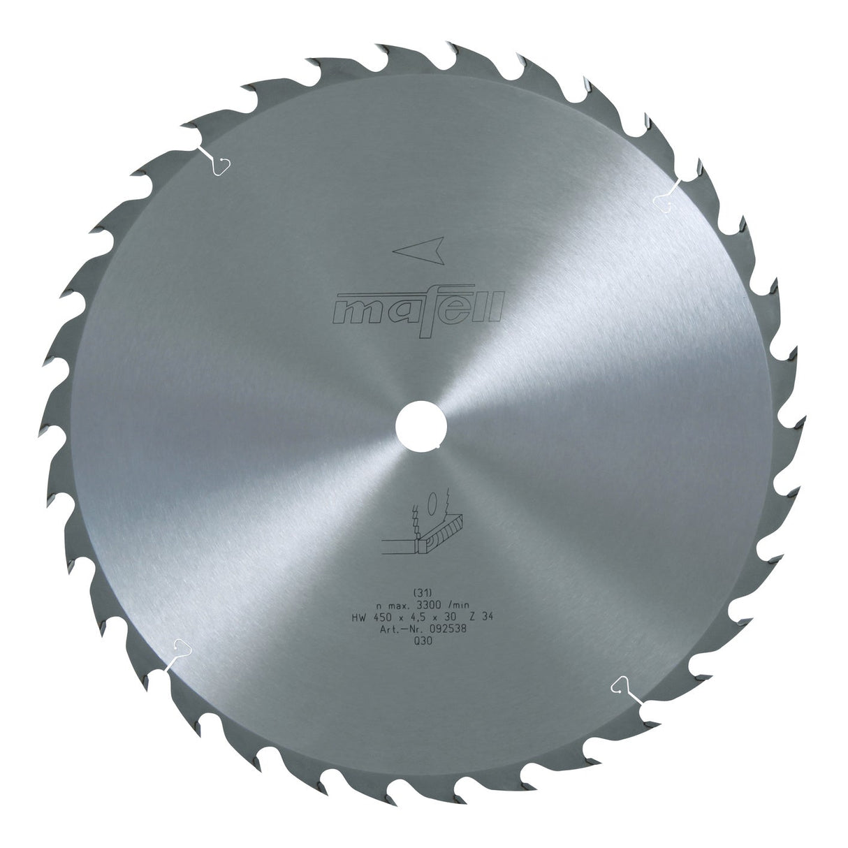 Mafell HM saw blade, 450 x 2.5/4.5 x 30 mm, 34 teeth, WZ, for fine cuts in wood - 092538