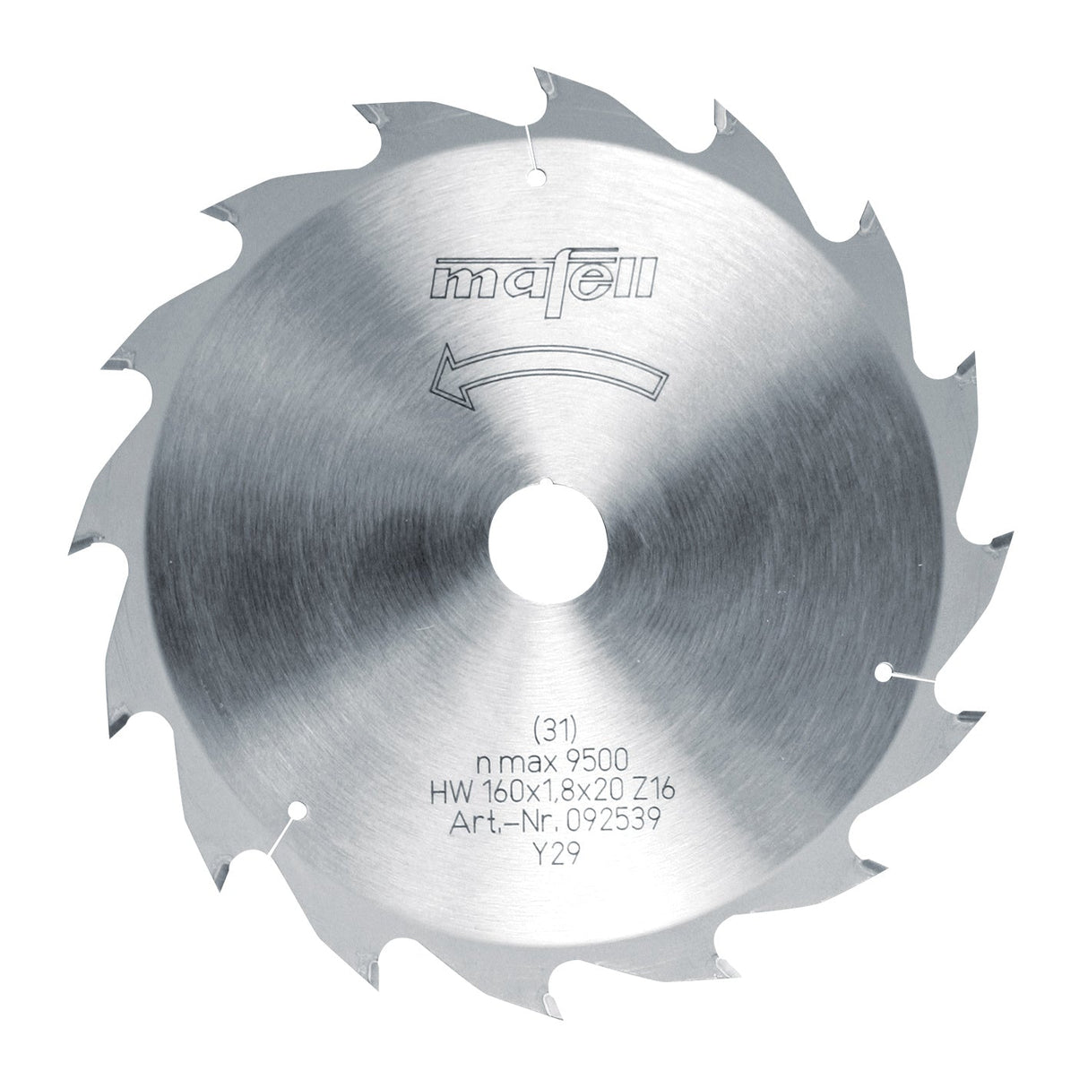 Mafell HM saw blade, 160 x 1.2/1.8 x 20 mm, 16 teeth, WZ, for longitudinal cuts in wood - 092539