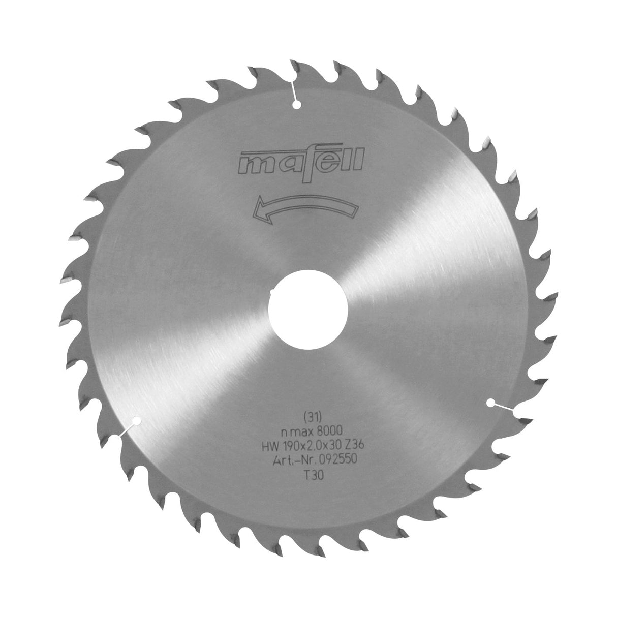 Mafell HM saw blade, 190 x 1.4/2.0 x 30 mm, 36 teeth, WZ, for universal use in wood - 092550