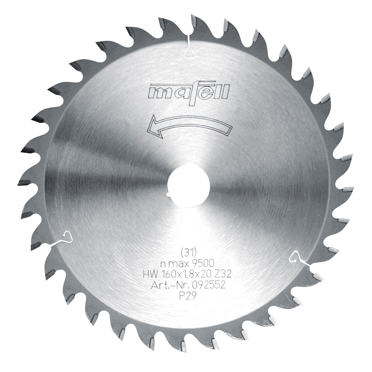 Mafell HM saw blade, 160 x 1.2/1.8 x 20 mm, 32 teeth, WZ, for fine cuts in wood - 092552