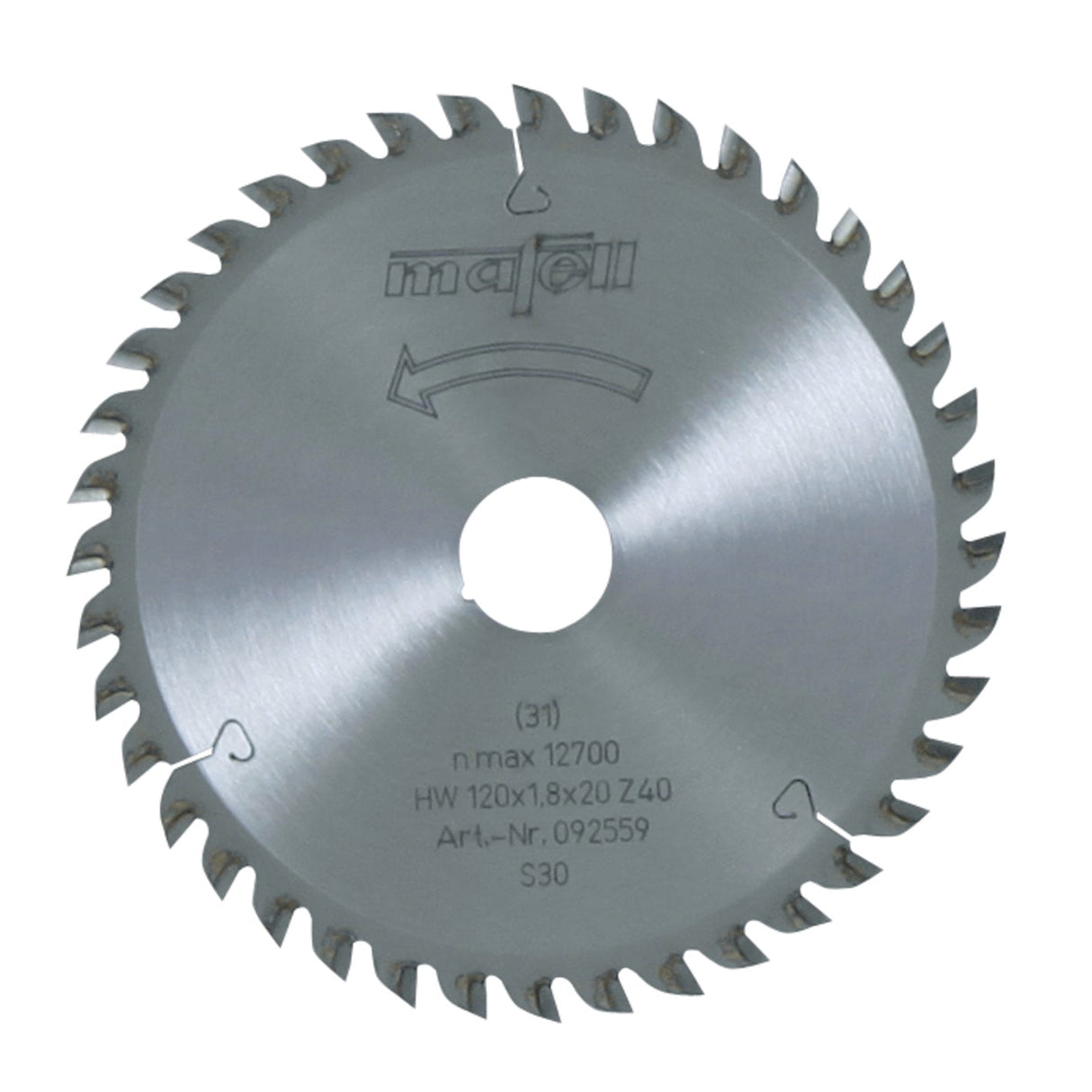 Mafell HM saw blade, 120 x 1.2/1.8 x 20 mm, 40 teeth, FZ/TR, for fine cuts in wood - 092559