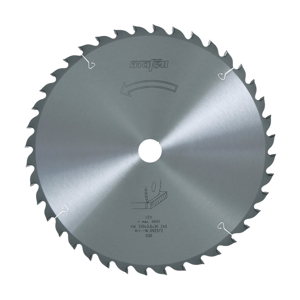 Mafell HM saw blade, 330 x 2.2/3.6 x 30 mm, 40 teeth, WZ, for fine cuts in wood - 092572