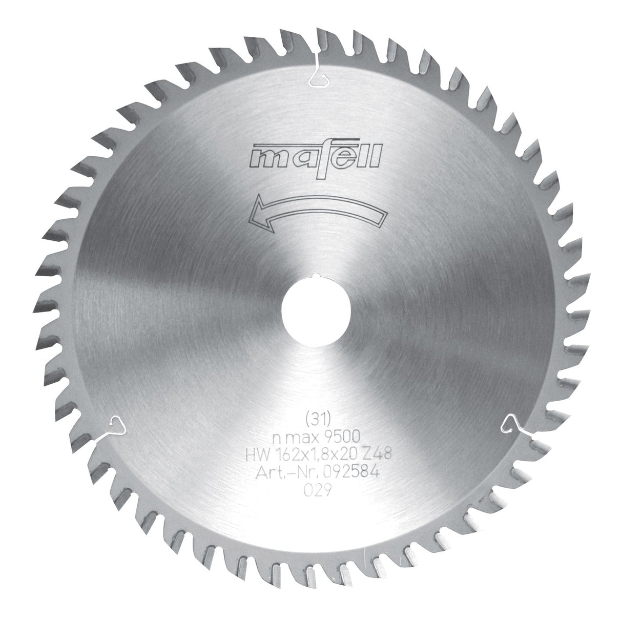 Mafell HM saw blade, 162 x 1.2 / 1.8 x 20 mm, 48 teeth, WZ, for universal use in panel materials - 092584