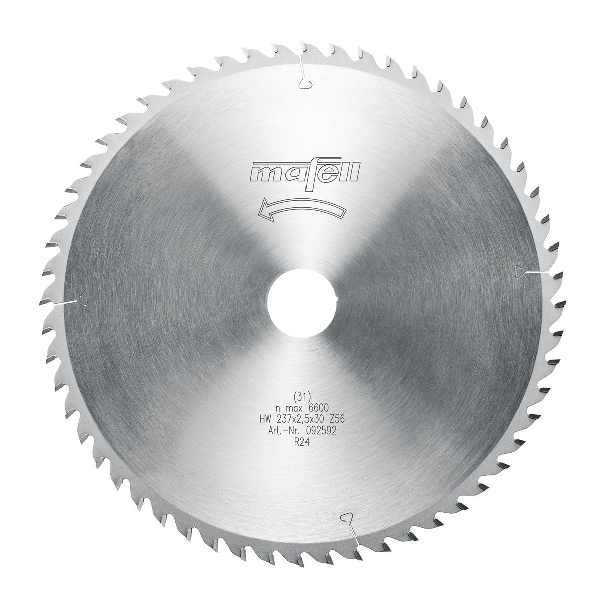 Mafell HM saw blade, 237 x 1.8/2.5 x 30 mm, 56 teeth, WZ, for cross-cutting in wood - 092592