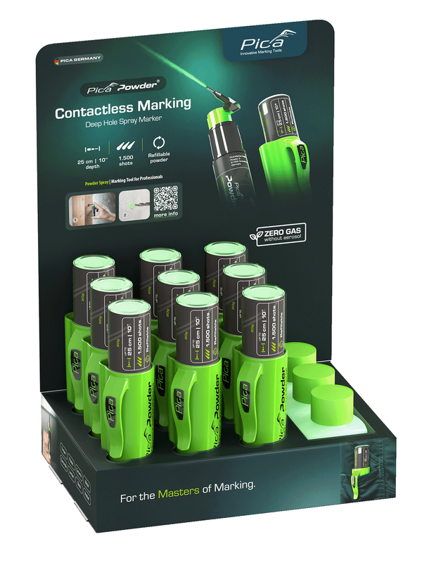 PICA® Powder Spraymarker-Display (9 Marker + 3 Refills) für Bohrlöcher, nachfüllbar - 2050