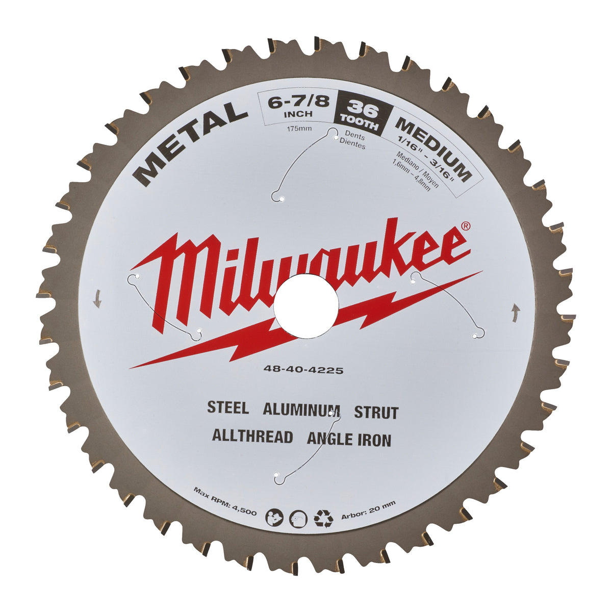 Milwaukee Kreissägeblatt für Metall-Handkreissägen Ø 174 x 20 mm Z36 – Produktbild 1