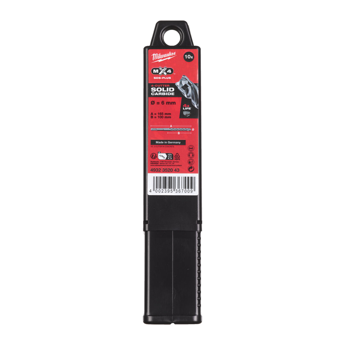 Milwaukee MX4 SDS-Plus Hammerbohrer 4-Schneiden – 10er-Pack – Produktbild 6
