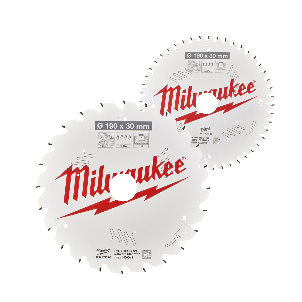 Milwaukee Kreissägeblatt Holz für Handkreissägen Doppelpack 190/30 mm Z24 Wechselzahn u. 190/30 mm Z48 Wechselzahn – Produktbild 1