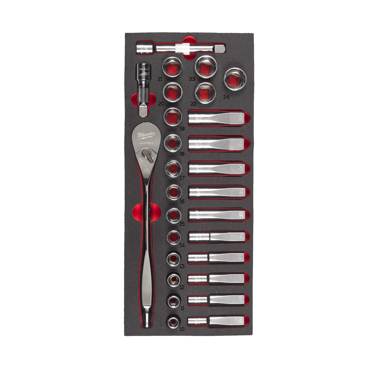 Milwaukee 1/2" Ratschen- & Steckschlüsseleinsätze Einlage 28-teilige Einlage für Werkstattwagen 78 cm – Produktbild 1