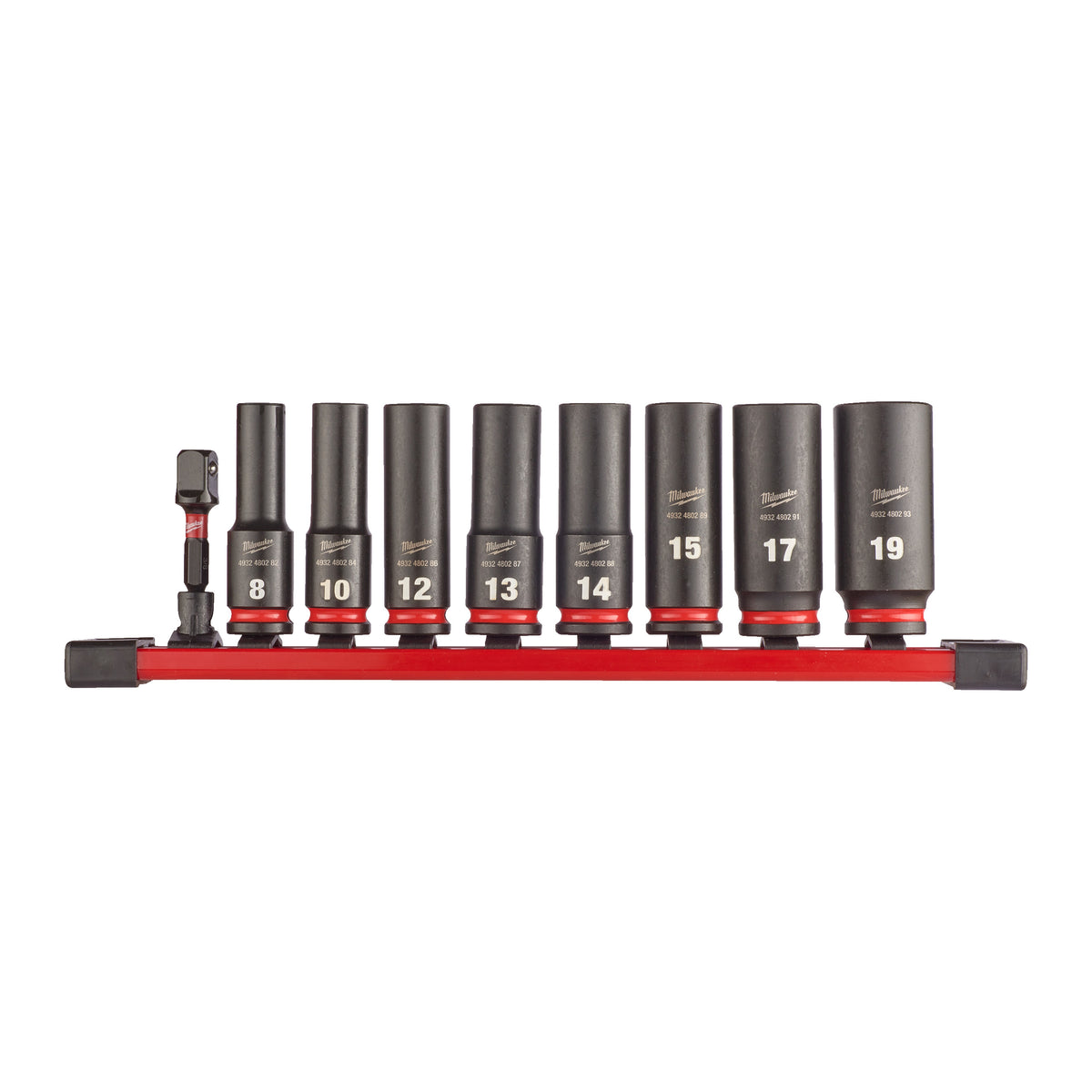 Milwaukee SHOCKWAVE Schlagnuss 3/8" lang Set – 9-teiliges Set auf Schiene – Produktbild 1