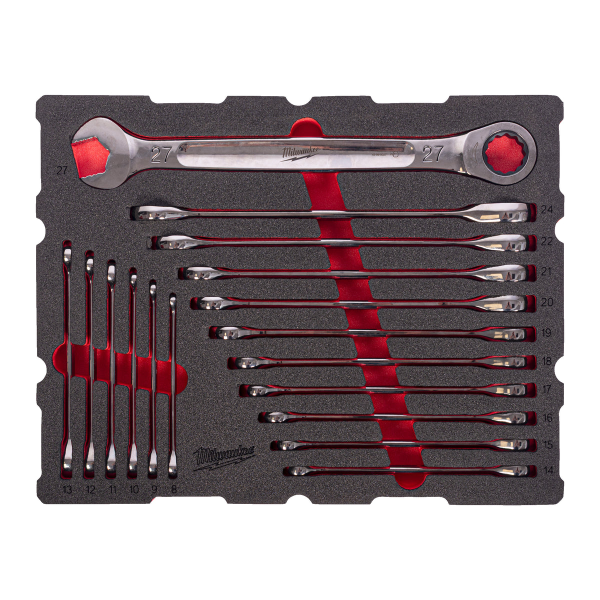 Milwaukee MAX BITE Ratschen-Ringmaulschlüssel Einlage 17-teilige Einlage für PACKOUT Koffer mit Schubladen – Produktbild 1