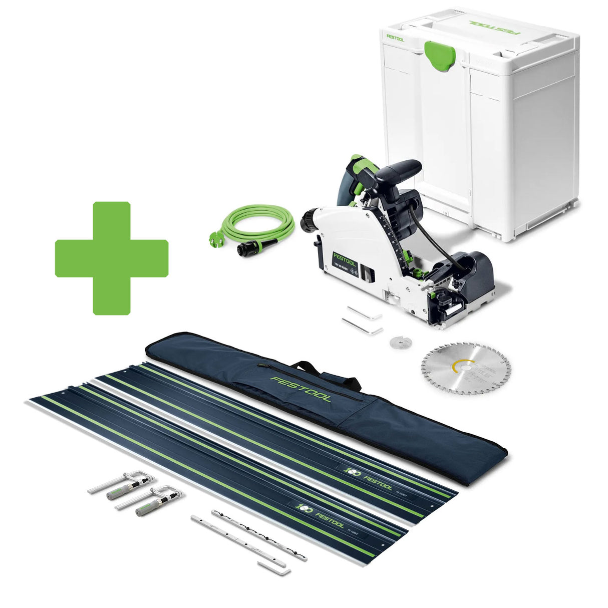 Festool Tauchsäge mit Vorritzfunktion TSV 60 KEBQ inkl. Schienen-Set mit Tasche und Verbinder/Zwinge - 576730+578937