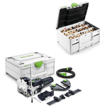SET: Festool DOMINO Dübelfräse DF 500 RQ-Set + Anschläge + Dübelkoffer + Fräser-Etui