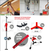 SET: Bessey 2x Decken- und Montagestütze mit Pumpgriff (1700-3000mm) + 1x Tasche + 1x Laserhalter + 1x Baustativ - STE300-SET