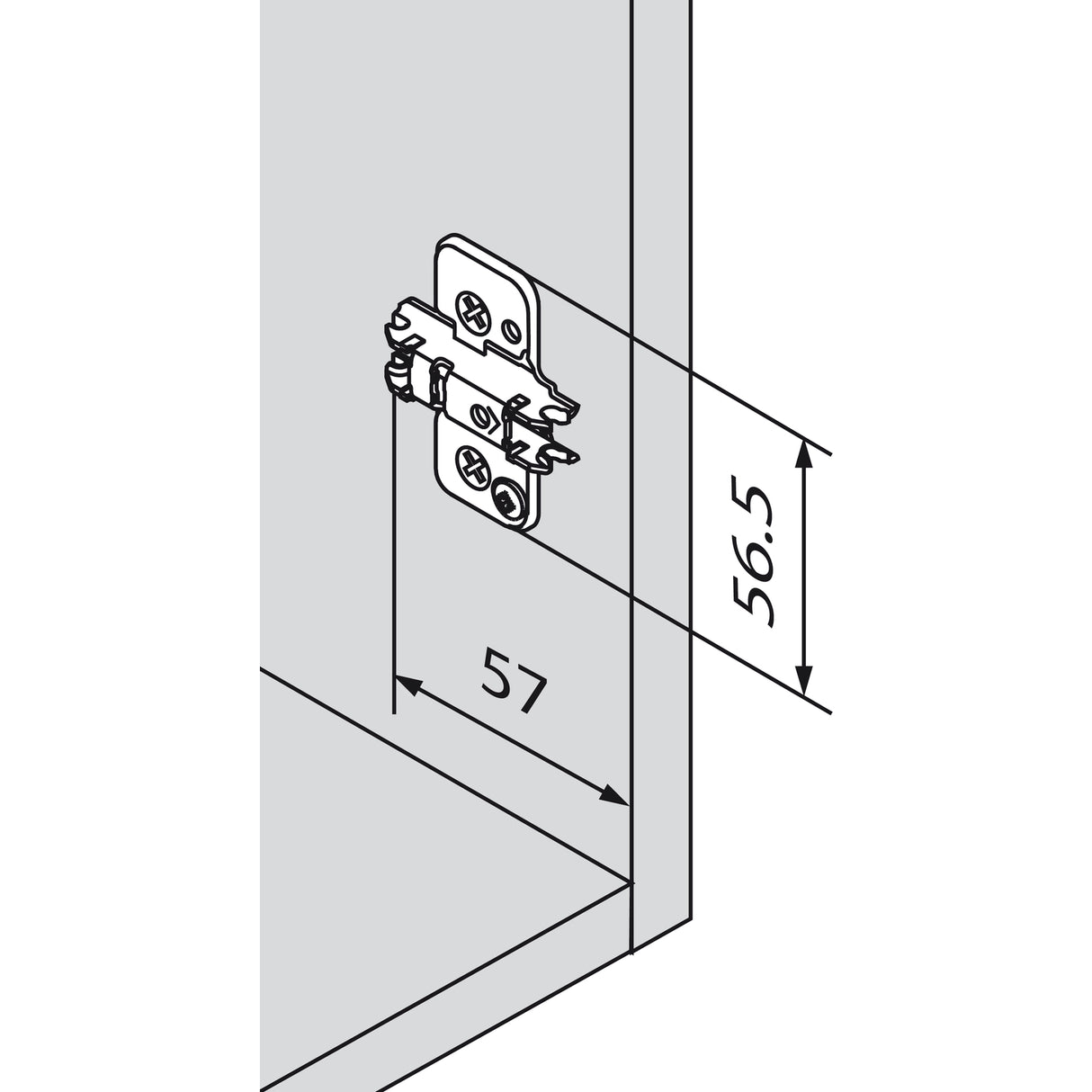 Blum® CLIP Kreuzmontageplatte ONYX, Spax-Schrauben, HV: Exzenter, Distanz 3 mm - 173H7130