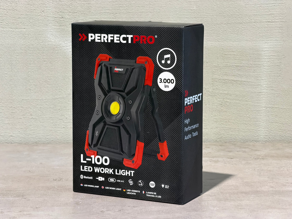 PerfectPro Akku-LED-Strahler mit Bluetooth-Lautsprecher, USB-C - L-100