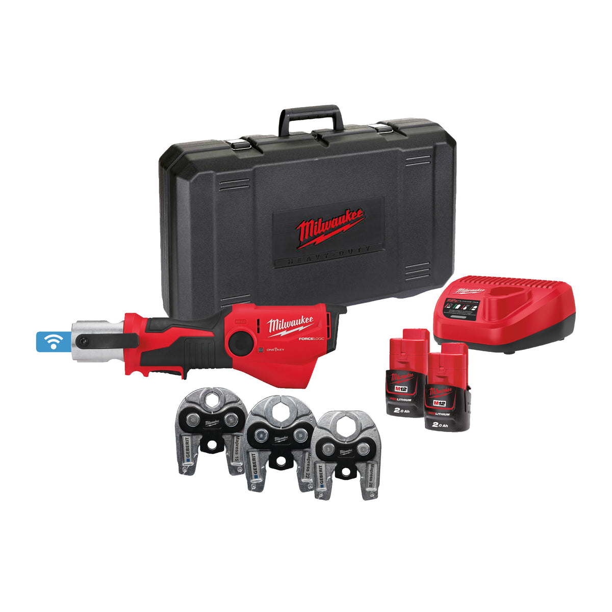 Milwaukee M12™ ONE-KEY™ Akku-Presswerkzeug Geberit Mapress-Set M12ONEHPT-202C Geberit Mapress Set - Produktbild 1