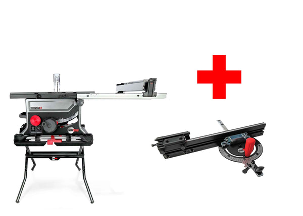 SET: SAWSTOP kompakte Tischkreissäge + Untergestell + Skalen-Gehrungsanschlag, 80mm Schnitthöhe CTS