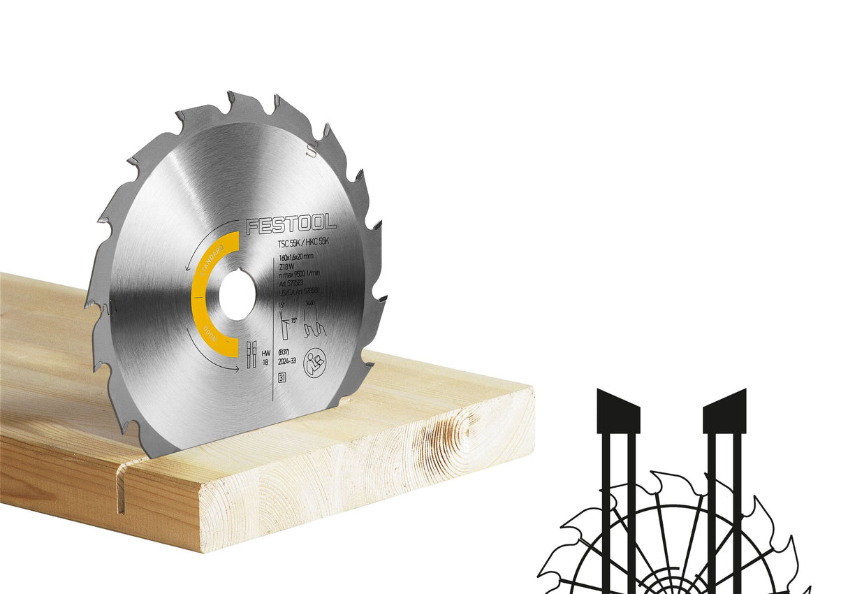 Festool Kreissägeblatt "WOOD STANDARD" HW 160x1,6x20 W18 - 578583
