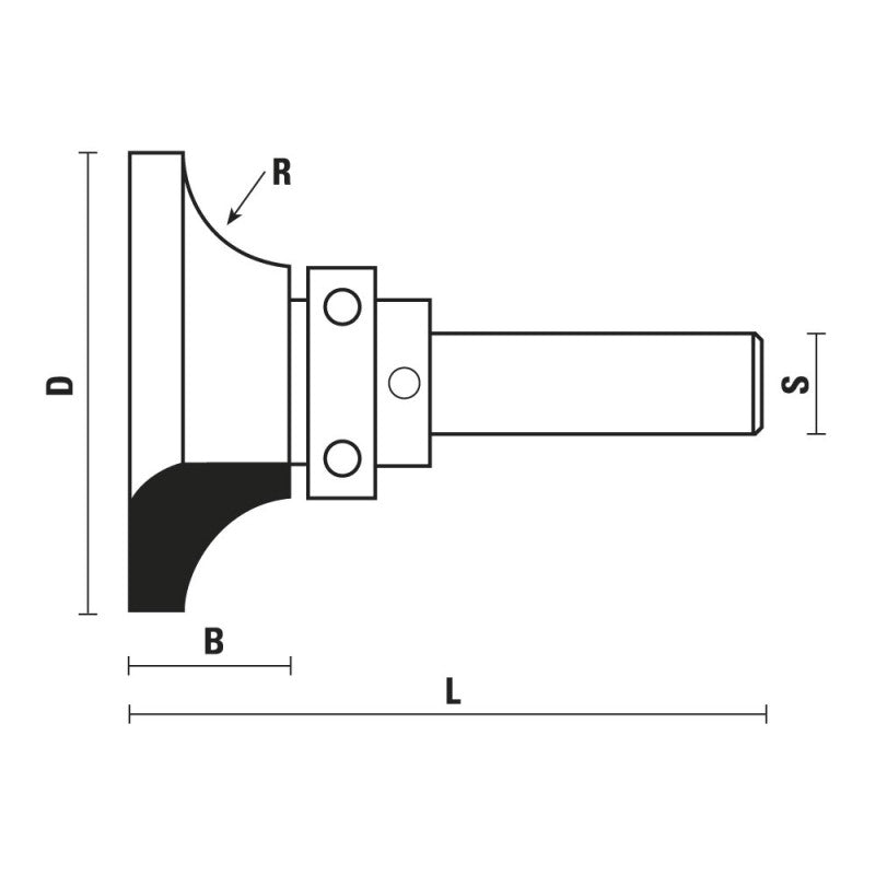 HW Abrundfräser R 12,7 mit Anlauflager Ø 54 mm Schaft 12mm - E335.540.R
