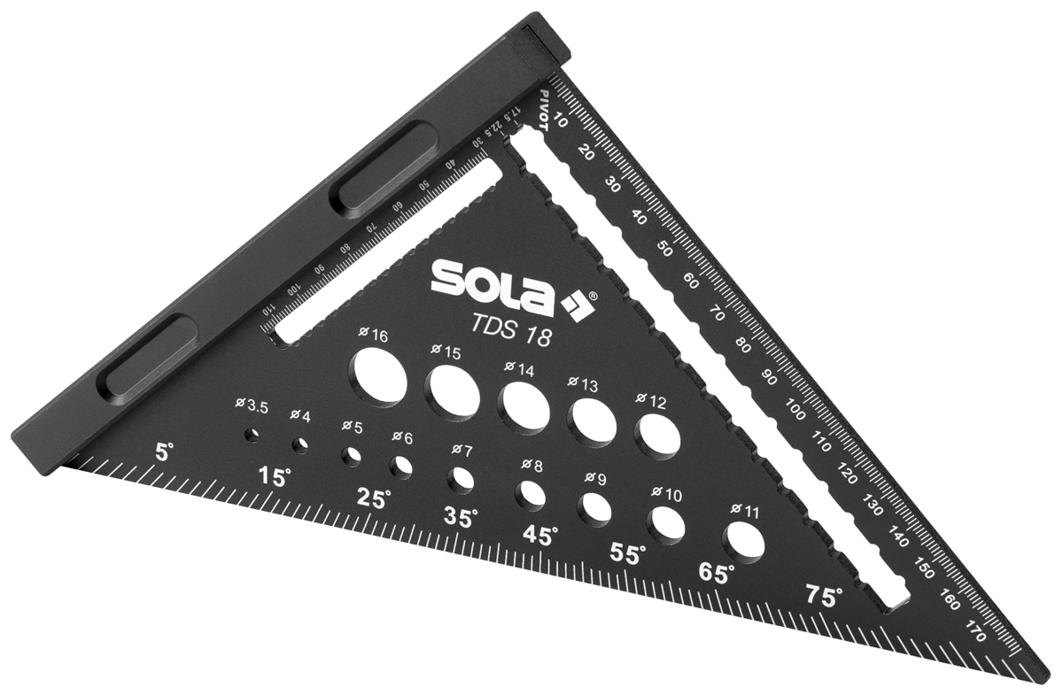 SOLA Metrischer Dreieckswinkel mit Bohrlehre und abnehmbarem Anschlag TDS 18