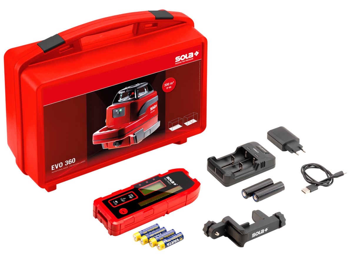 SOLA Rotationslaser EVO 360, inkl. RRD1 + Klampe, 2x Akkuzelle 18650 - 71017801