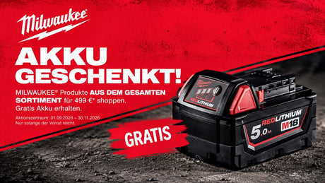 Milwaukee Aktion: 5.0 Ah Akku geschenkt!