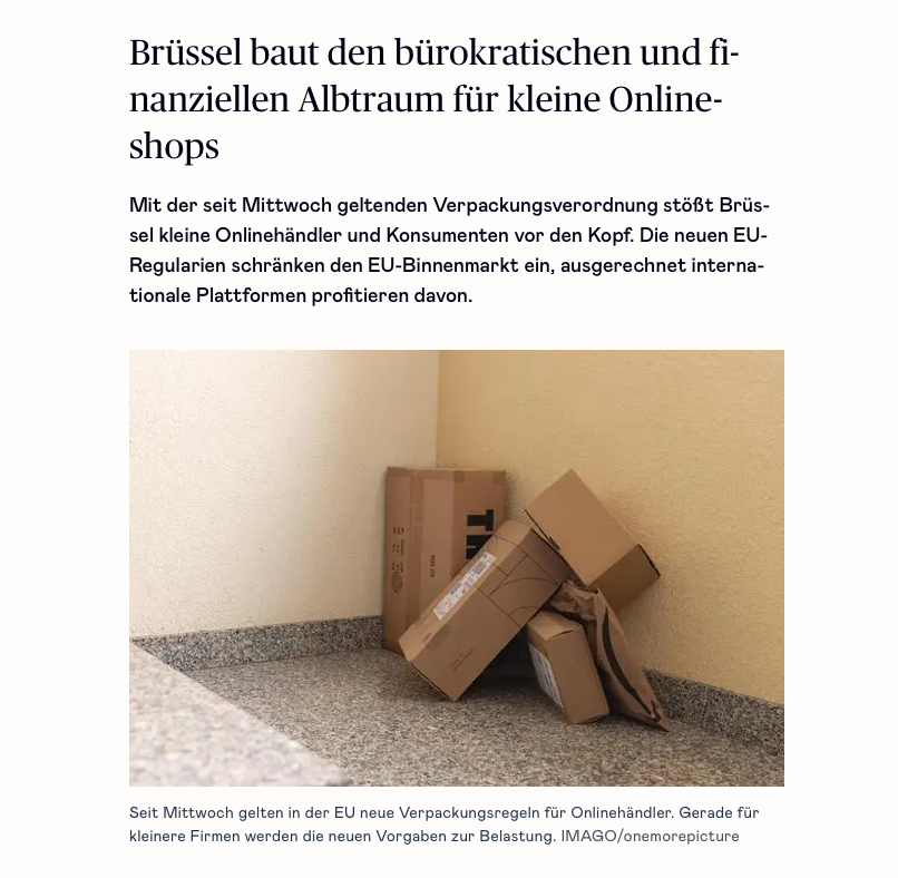 Die Presse-Artikel: Brüssel baut den bürokratischen und finanziellen Albtraum für kleine Onlineshops
