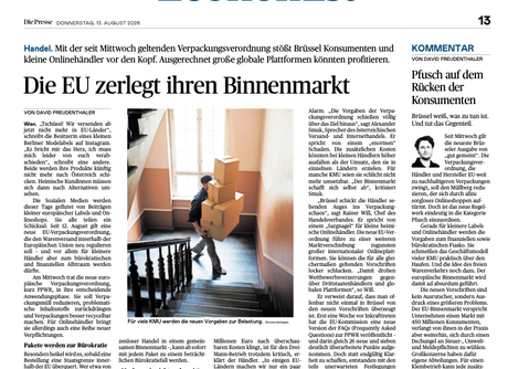 Die Presse-Artikel: Brüssel baut den bürokratischen und finanziellen Albtraum für kleine Onlineshops