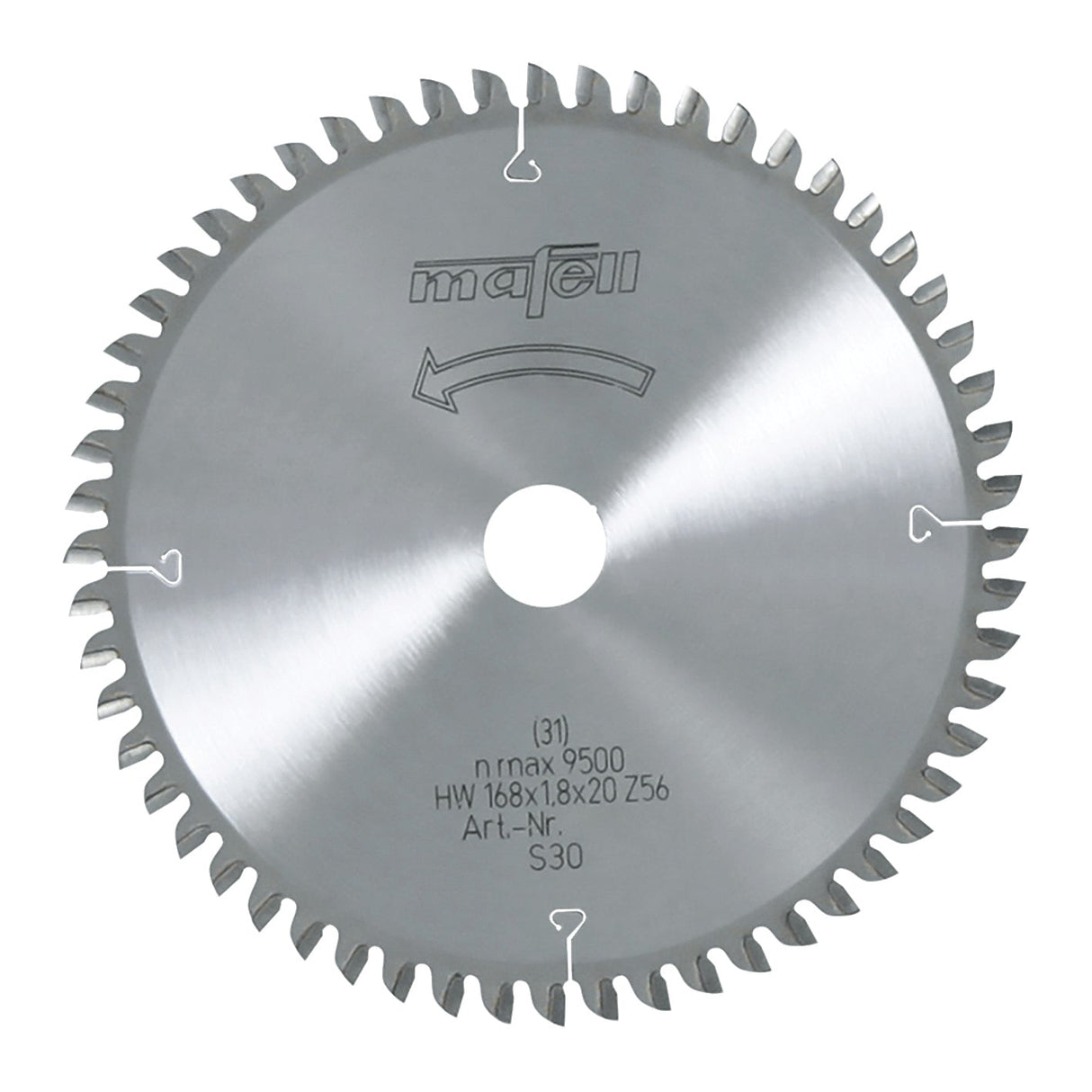 Mafell HM saw blade, 168 x 1.2/1.8 x 20 mm, 56 teeth, WZ, for cross-cutting in wood - 092482