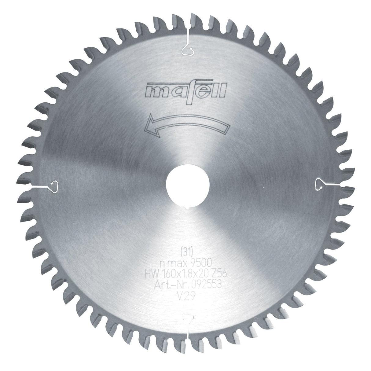 Mafell HM saw blade, 160 x 1.2/1.8 x 20 mm, 56 teeth, FZ/TZ, for fine cuts in wood - 092553