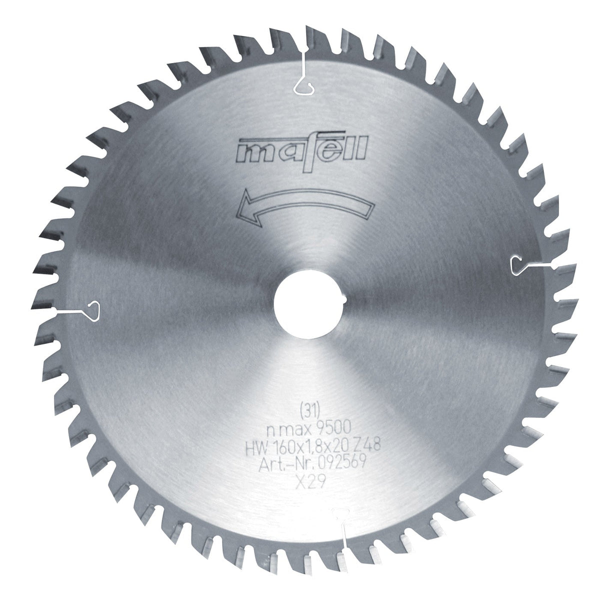 Mafell HM saw blade, 160 x 1.2/1.8 x 20 mm, 48 teeth, FZ/TR, for laminated panels (Trespa) - 092569