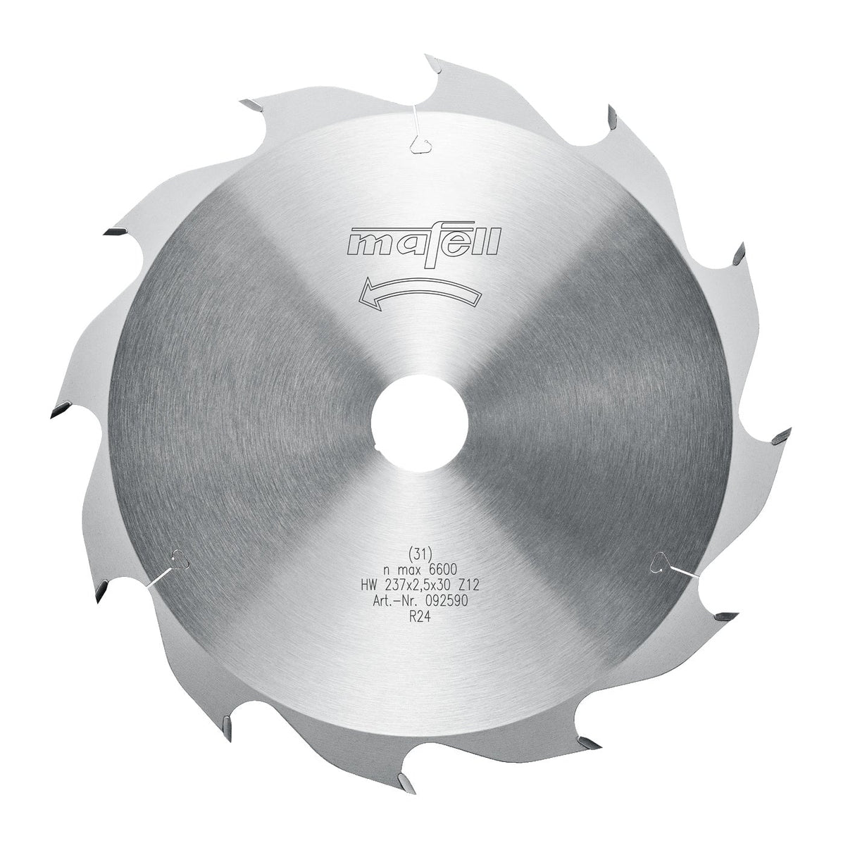 Mafell HM saw blade, 237 x 1.8/2.5 x 30 mm, 12 teeth, WZ, for longitudinal cuts in wood - 092590