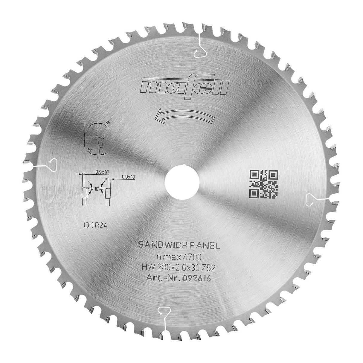 Mafell Sägeblatt KSB-SP 280, HW, 280 x 2,6 x 30 mm, Z52, WZFA, Sandwich Panel - 092616