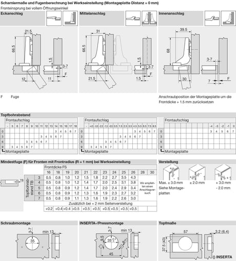 BLUM CLIP top BLUMOTION Möbel Scharnier 110°, 9,5mm gekröpft mit Feder, INSERTA - 71B3690