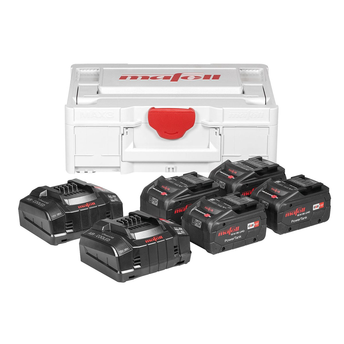 Mafell Power-Set 5: 4x 18 M 99 LiHD + 2x APS M+ im MAX3 - 209633