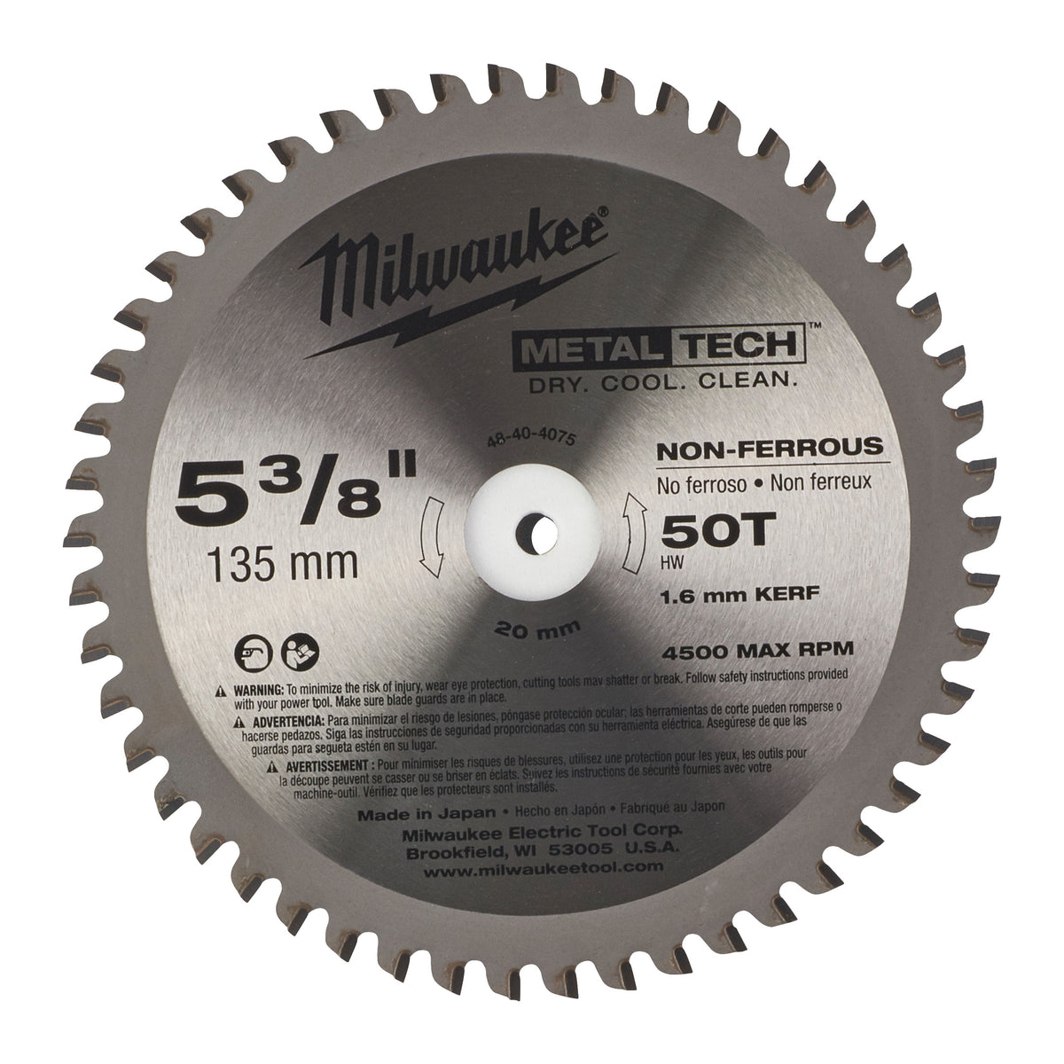 Milwaukee Kreissägeblatt für Metall-Handkreissägen Ø 135 x 20 mm Z50 – Produktbild 1