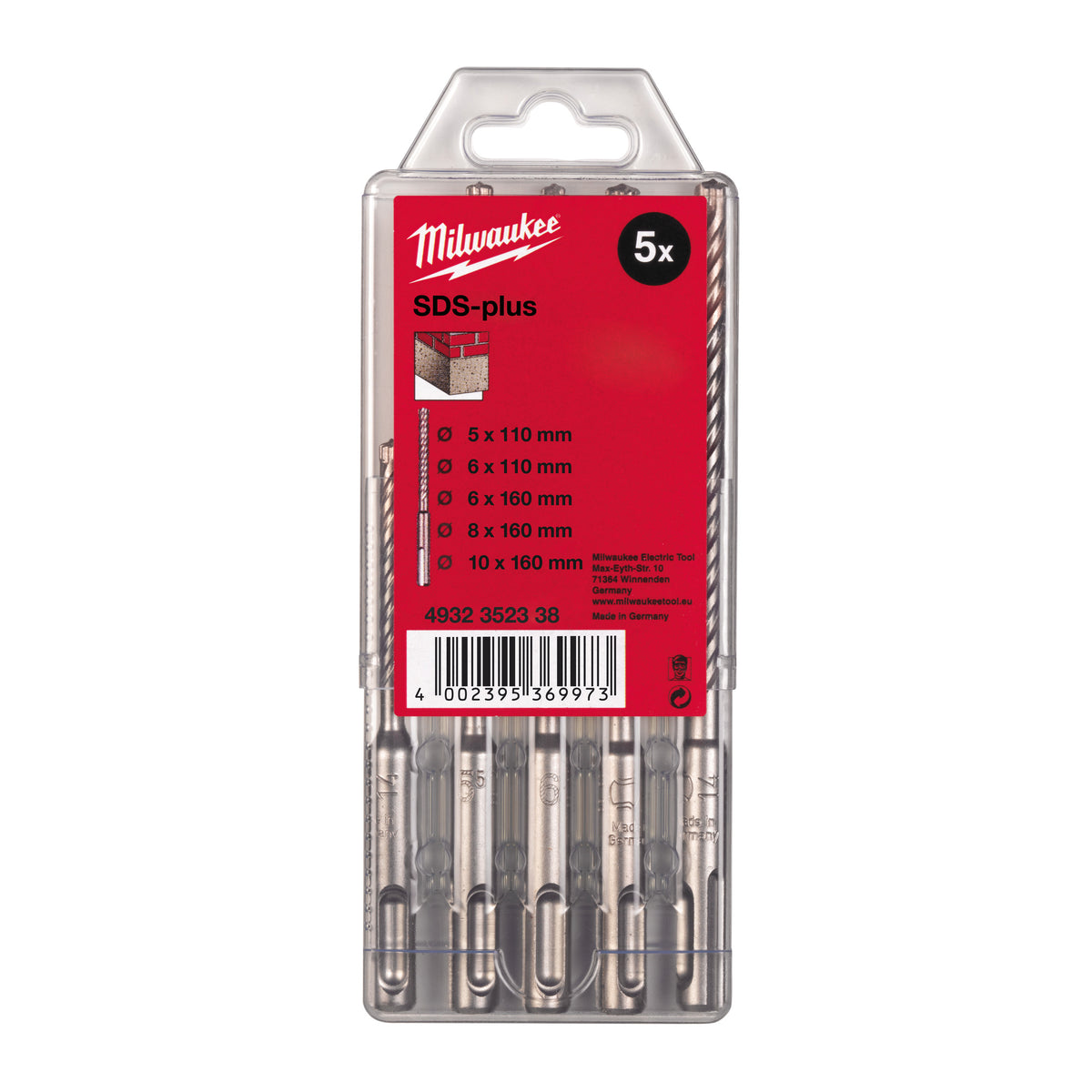 Milwaukee M2 SDS-Plus Hammerbohrer-Set 5-teilig – 5 bis 10 mm – Produktbild 1