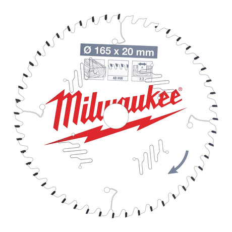 Milwaukee Kreissägeblatt Holz für Handkreissägen Ø 165 x 20 mm Z48 Wechselzahn – Produktbild 1