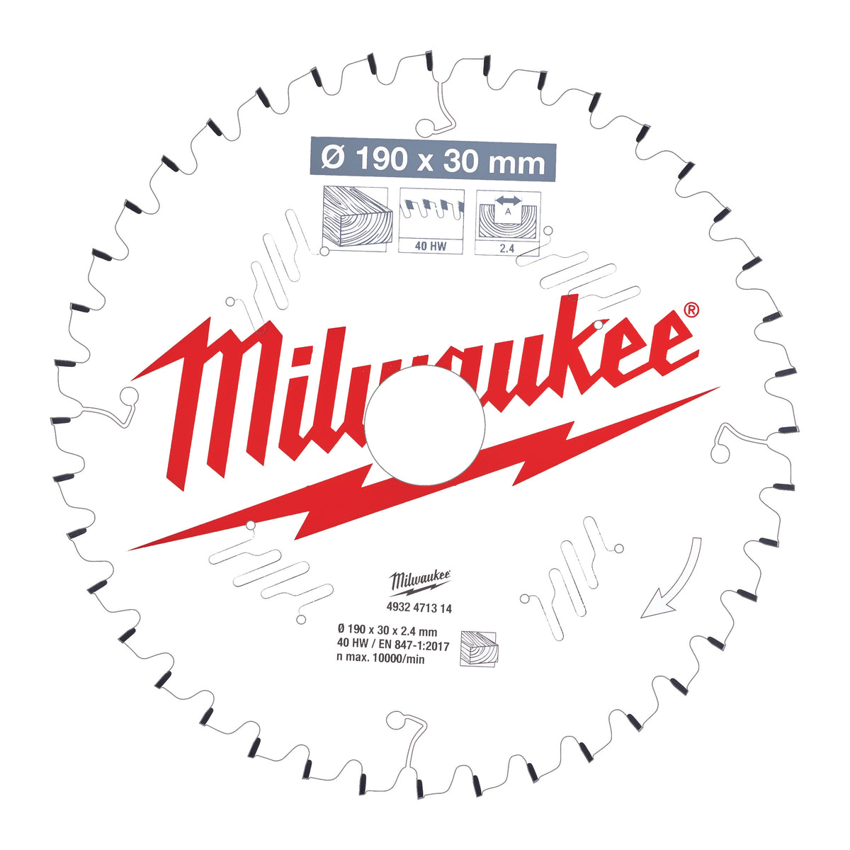 Milwaukee Sägeblatt Holz für Kapp- und Gehrungssägen Ø 190 x 30 mm Z40 Wechselzahn negativ – Produktbild 1