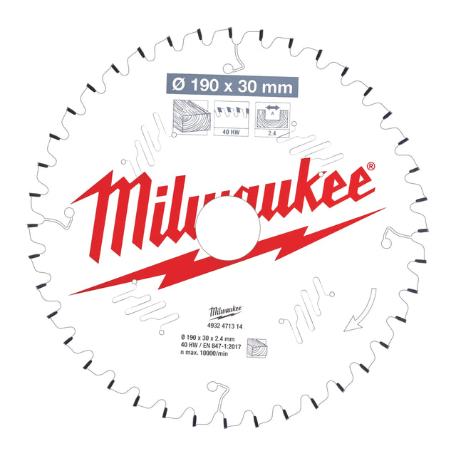 Milwaukee Sägeblatt Holz für Kapp- und Gehrungssägen Ø 190 x 30 mm Z40 Wechselzahn negativ – Produktbild 1
