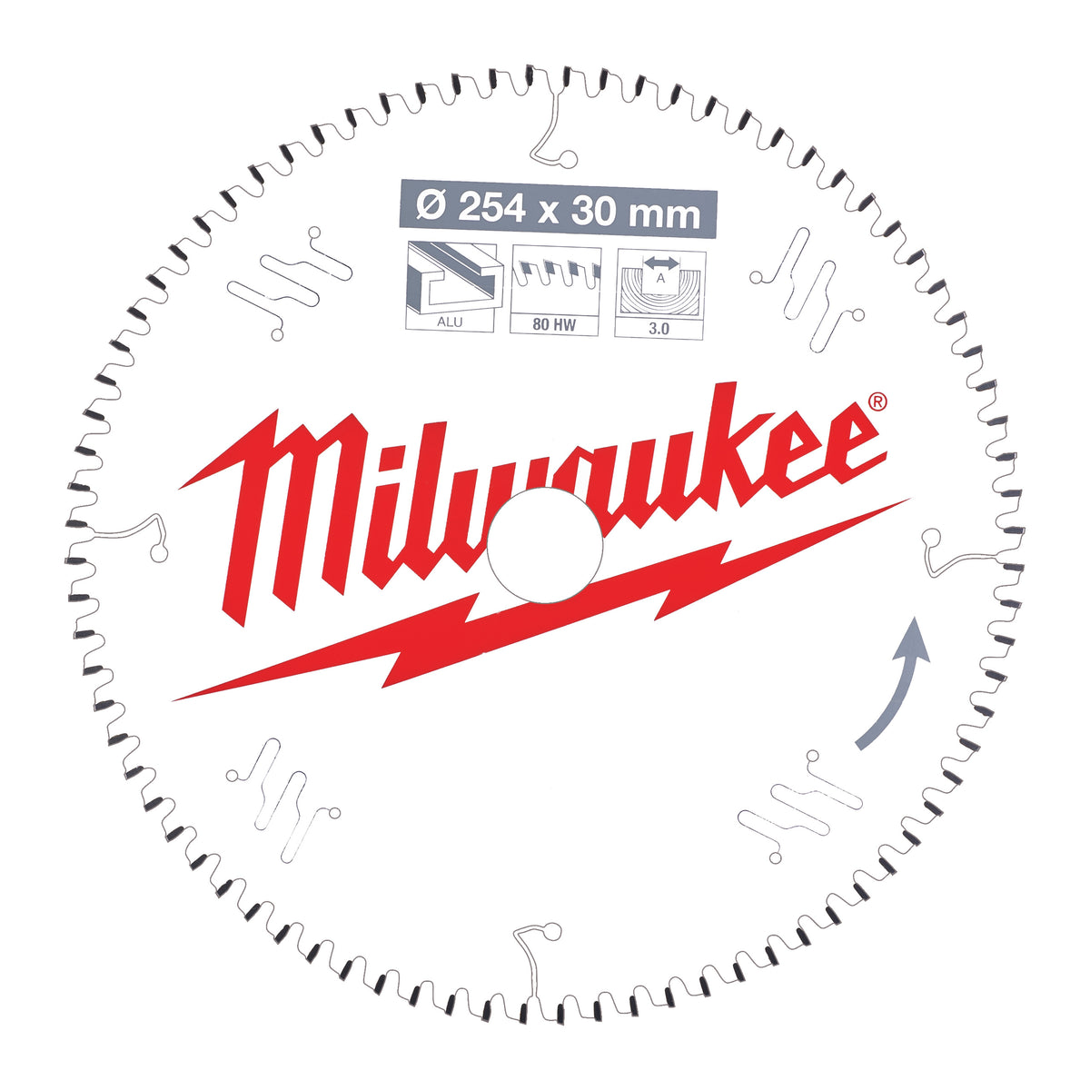 Milwaukee Sägeblatt Alu für Akku-Kapp- und Gehrungssägen Ø 254 x 30 mm Z80 Flachtrapezzahn negativ – Produktbild 1