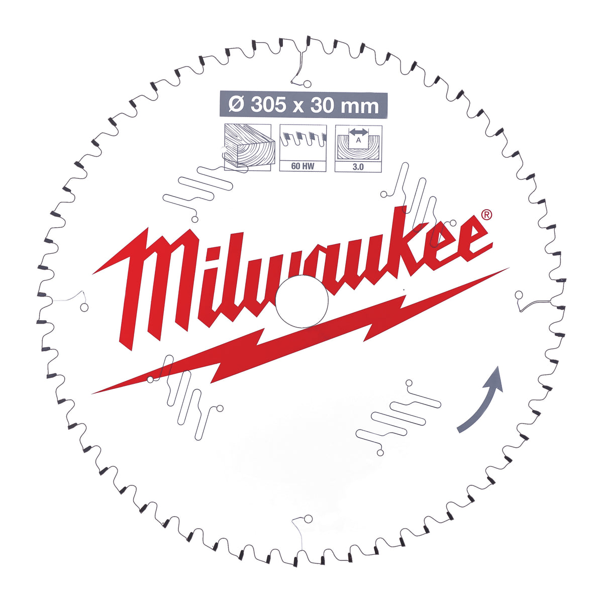 Milwaukee Sägeblatt Holz für Kapp- und Gehrungssägen Ø 305 x 30 mm Z60 Wechselzahn negativ – Produktbild 1