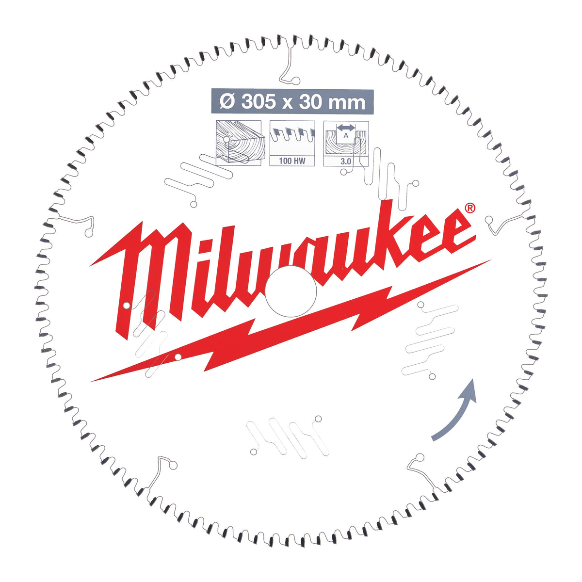 Milwaukee Sägeblatt Holz für Kapp- und Gehrungssägen Ø 305 x 30 mm Z100 Wechselzahn negativ – Produktbild 1