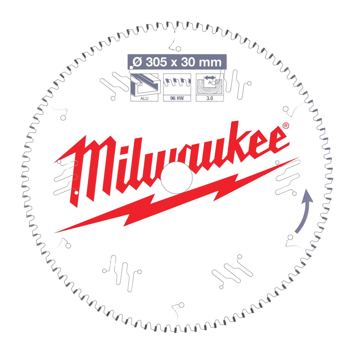 Milwaukee Sägeblatt Alu für Kapp- und Gehrungssägen Ø 305 x 30 mm Z96 Flachtrapezzahn negativ – Produktbild 1